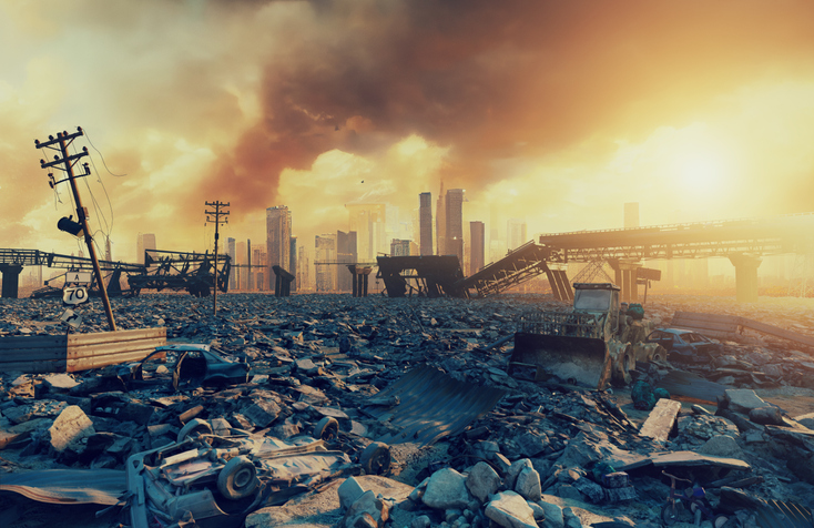 Ruins of a city. Apocalyptic landscape.